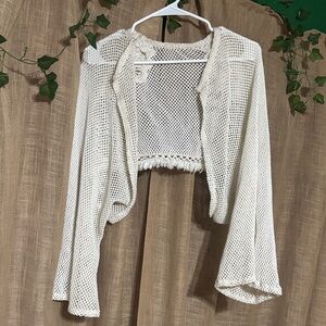 Chic Cream Open-Knit Women's Cardigan